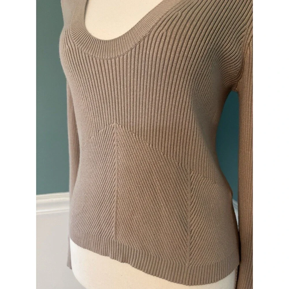Abercrombie & Fitch Ribbed Scoop Neck Sweater Top Neutral Beige Size L